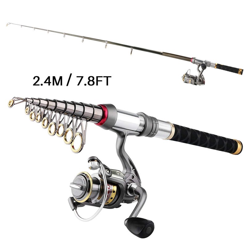 mouhike Fishing Rod Reel Combo Full Kit Telescopic Fishing Pole Set Spinning Reel Line Lures Hooks and Fishing Carrier Bag Saltwater Freshwater Fishing Gear for Kids Adults Professional (2.4M/7.87FT) - Image 5